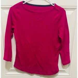 Charter Club Supima Cotton Top‎ 3/4 Sleeve Button Detail Pink PS